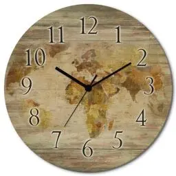 Produktbild: ARTLAND Wanddeko Wanduhr ohne Tickgeräusche aus Holz Quarzuhr lautlos rund Ø 30 cm Weltkarte T9NI Landschaften