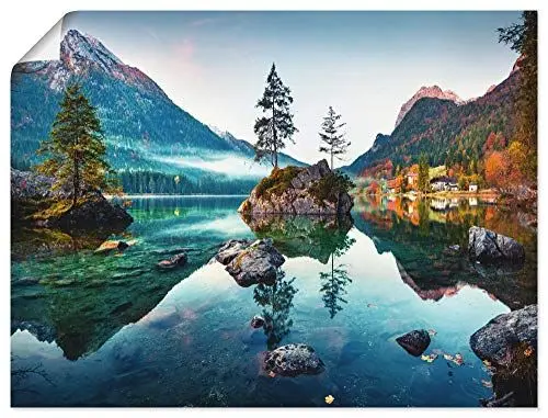 Produktbild: ARTLAND Wanddeko Poster & Kunstdrucke Wandposter 80x60 cm Bild ohne Rahmen Querformat Landschaft Alpen Berge See Natur Herbst Wald U1TM
