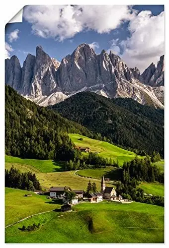 Produktbild: ARTLAND Wanddeko Poster & Kunstdrucke Wandposter 60x90 cm Hochformat Landschaft Berge Wald Wiesen Dorf Alpen Dolomiten Südtirol U3LX