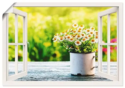 Produktbild: ARTLAND Wanddeko Poster & Kunstdrucke Wandposter Fensterblick Fenster Botanik Blumen Gänseblümchen Garten Frühling T4UG
