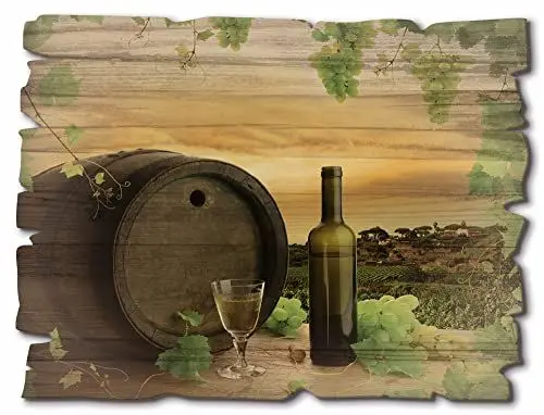 Produktbild: ARTland Wanddeko Bild aus Holz Holzbild vintage Deko 40x30 cm Wein Trauben Reben Weinberg Natur Landschaft Landhausstil U1UE