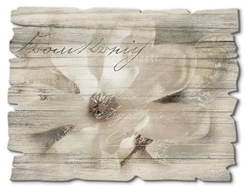 Produktbild: ARTland Wanddeko Bild aus Holz Holzbild vintage Deko 40x30 cm Querformat Blumen Magnolie Botanik Schriftzug Landhausstil T4RT
