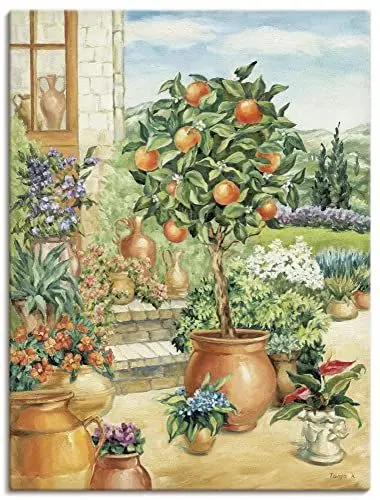 Produktbild: ARTLAND Wanddeko Leinwand Bilder Wandbild 60 x 80 cm Landschaften Garten Malerei Grün A6YA Orangenbaum