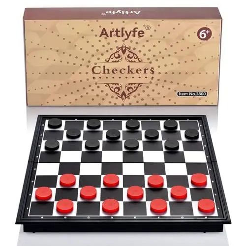 Produktbild: Artlyfe Dame Spiel，Hochwertiges Magnetisches Dame, Tragbares und Faltbares Schachbrett - Schachspiel für Kinder, Erwachsene, Party und Reisen