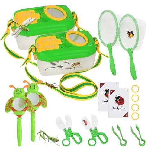 Produktbild: Artlyfe Kinder Insektenfänger Set (2 Sets) - Komplettes Outdoor-Entdeckerset mit Schmetterlingsnetz, Lupe, Pinzette & Klemme - Pädagogisches Entomologie-Spielzeug mit Lernkarten für Jungen und Mädchen