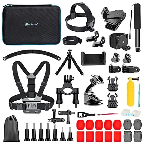 Produktbild: Artman Action Kamera Zubehör Kit 60-in-1 für GoPro Hero 13 12 11 10 9 Insta360 X4 X3 X2 GO3S DJI OSMO Action 5 4 3 SJCAM DBPOWER AKASO VicTsing Apeman WiMiUS QUMOX Lightdow Campark Sony Sports DV