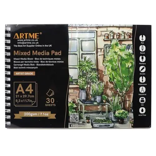 Produktbild: ARTME A4-Mixed-Media-Block 1st - 30 Blatt, 200 g/m², Spiralbindung, mit reißenden Schnittlinien, Skizzenbuch zum Zeichnen und Malen (A4 x 1)
