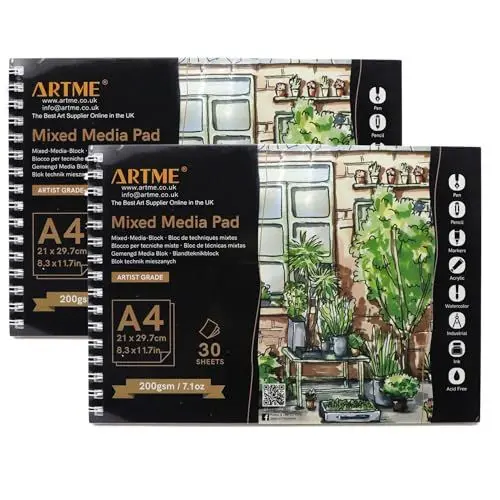 Produktbild: ARTME A4-Mixed-Media-Block 2st - 30 Blatt, 200 g/m², Spiralbindung, mit reißenden Schnittlinien, Skizzenbuch zum Zeichnen und Malen (A4 x 2)