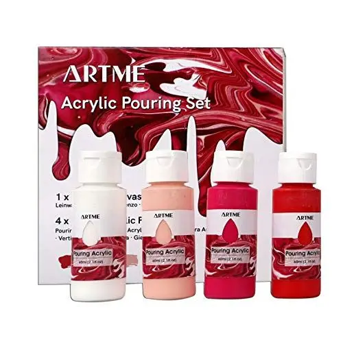 Produktbild: Artme Acryl-Gießfarben-Set - Enthält 4 x Acryl (60 ml) mit hohem Durchfluss, 1 x Leinwand (20 x 20 cm) - Anfänger-Kit, Boost-Up-Lieferant, Hobby, Starter, Künstler, Geschenk