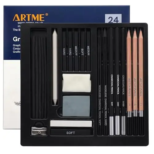 Produktbild: Artme Graphit-Skizzenset 24-teilig – komplettes Zeichenset