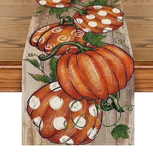 Produktbild: Artoid Mode Planken DREI Kürbisse Blätter Herbst Tischläufer, Saisonnal Küche Tisch Dekoration Drinnen Urlaub Party Dekor 40x240 cm