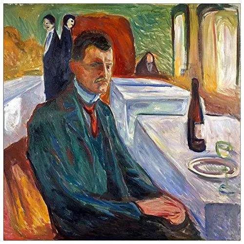 Produktbild: ArtPlaza Munch Edvard - Portrait with Bottle of Wine, Dekorative Paneele, Holz, Mehrfarbig, 50 x 1.8 x 50 cm