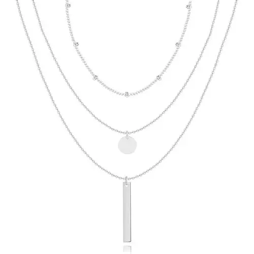 Produktbild: Artskin 3PCS 18K Gold Geschichtete Halskette Kette für Frauen Multi Bar Schichtung Silber Choker Halsketten Set Skinny Bar Halsketten Anhänger für Frauen Trendy Länge 40cm/45cm/50cm (Silber)