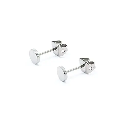 Produktbild: Artskin Damen Gold Ohrringe Titan Ohrstecker für Männer Ohrring Mädchen Kinder Ohrringe 5 mm S925 Silber Rund Flach Hypoallergen Ohrringe Ohrstecker (5mm, Silber)
