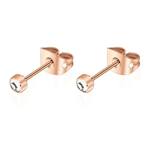 Produktbild: Artskin Damen Ohrstecker Herren Mädchen Ohrringe Titan Hypoallergen Nickelfrei 3mm Roségold S925 Sterling Silber Ohrringe für empfindliche Ohren