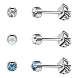 Produktbild: Artskin Damen Ohrstecker Titan Mädchen Ohrringe Hypoallergen Kristall Herren Ohrringe 5 mm Silber Geburtstags geschenke (5mm, Silver(001+209+229))