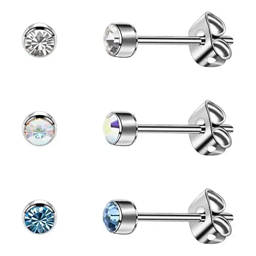 Produktbild: Artskin Damen Ohrstecker Titan Mädchen Ohrringe Hypoallergen Kristall Herren Ohrringe 5 mm Silber Geburtstags geschenke (5mm, Silver(001+209+229))