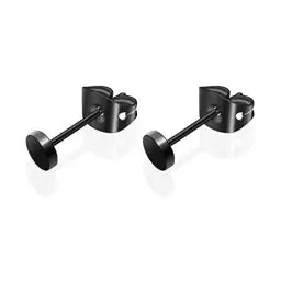 Produktbild: Artskin Damen Ohrstecker Titan Ohrringe Herren Mädchen Kinder 5mm flach klassisch rund schwarz Ohrstecker Schmuck (5mm, schwarz)