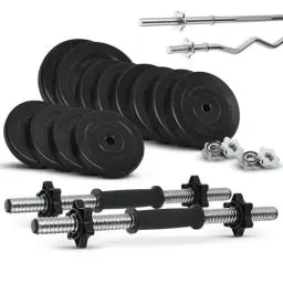 Produktbild: ArtSport 3in1 Hantelset mit 2 Kurzhanteln, 1 Langhantel & 1 SZ Curlhantel - 12 Gewichte mit 60kg und Sternverschlüssen - Hantel Set Krafttraining