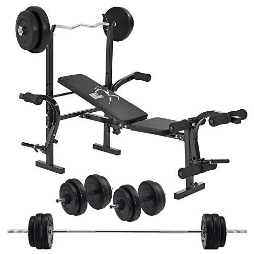 Produktbild: ArtSport Multifunktion Hantelbank Set ProfiGym 1000 & 3in1 Hantelset mit 60 kg Gewichten - Trainingsbank klappbar Kurzhantel Langhantel Curlhantel Kraftstation, Schwarz