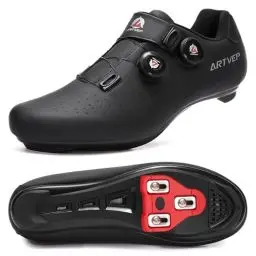 Produktbild: ARTVEP Herren Radschuhe Damen MTB Fahrradschuhe Kompatibel mit Look SPD SPD-SL Delta Lock Pedal Reitschuhe Kompatibel mit Peloton Schuhen Streifen Alles schwarz EU 44/270