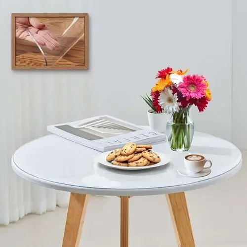 Produktbild: Artwelt Tischdecke Transparent Rund Tischfolie Glasklar Folie Outdoor Tischschutz Wasserdicht Abwaschbar Polyvinylchloride Folie Wunschmaß Fettdicht Tischschutzfolie Durchmesser 90cm