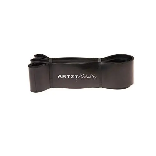 Produktbild: ARTZT vitality Theraband Power Band | Fitnessband aus pflegeleichtem Latex | Gymnastikband für Training von Kraft, Rücken, Bauch, Arme und Schultern Schwarz | Extra schwer, 104 cm