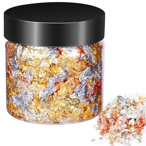 Produktbild: Aruicheng Blattgold Imitation Blattgold 1 Flaschen Goldfolie Dekorative Blatt Flocken Gold Folien Flocken Gold Leaf Für Basteln, Maniküre, Vergoldung, Malerei