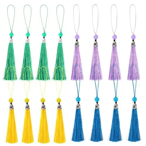 Produktbild: Aruicheng Quasten Anhänger Seidig Quasten Weiche Bunte Quaste Handgefertigte Quasten Tassels für Lesezeichen, Schmuckherstellung, DIY Handwerk Zubehör, Souvenir 16 Stück