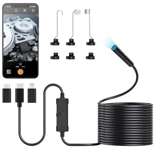 Produktbild: ARyee 1920P Endoskopkamera mit licht, Endoskop Kamera mit 8 LED Lichtern, 7.9mm IP67 Wasserdichtes Rohr, Endoskopkamera Handy für iPhone, iPad, Android (5M/16.5Ft)