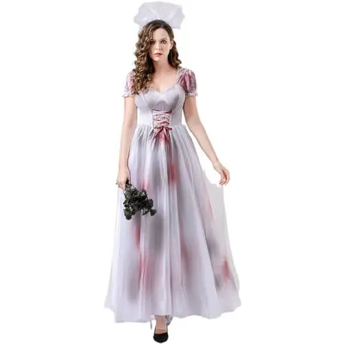 Produktbild: ARZARF Damen-Halloween-Kostüme Für Erwachsene,Geisterbraut-Kostüm Verkleidung Hochzeitskleid Zombie-Brautkleid(1,L)