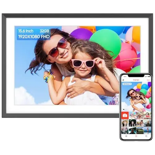 Produktbild: ARZOPA Digitaler Bilderrahmen 15,6 Zoll FHD Touchscreen Elektronischer Bilderrahmen Groß mit 32GB Frameo Bilderrahmen Digital WALN Fernfreigabe von Fotos und Videos mit Wetter Musik