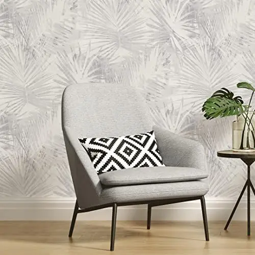 Produktbild: A.S. Création Livingwalls Hygge Vliestapete mit Palmenmotiv 0,53 x 10,05 m – Grau, Beige – Dschungel Tapete mit Blättermotiv Made in Germany – 363851