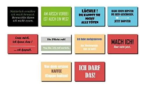 Produktbild: AS Office Art - 10 Magnete für Kühlschrank mit lustigen Sprüchen 80 x 50 mm | MS-02 | Kühlschrankmagnet | Deko | Geschenk | Spruch Witzig | Cool | Geschenkidee | Für Kühlschrank und Whiteboards