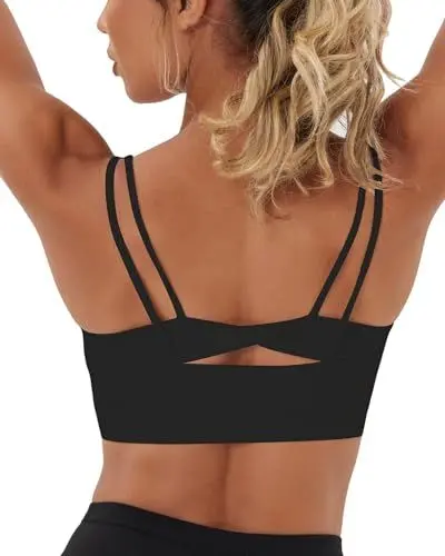 Produktbild: As Fairy Sport-BH, Nahtloser Yoga-BH mit herausnehmbaren Körbchen, hochwirksamer, sexy, rückenfreier Workout-Gymnastik-BH (Schwarz,XL)