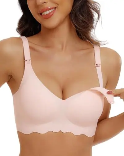 Produktbild: As Fairy Still-BHS zum Stillen, kabelloser, Nahtloser Schwangerschafts-BH, Ultra-Komfort-Schwangerschafts-Schlaf-Bralette für Frauen (Rosa M)