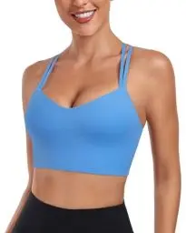 Produktbild: As Fariy Damen Cloud Longline Sport-BH U-Ausschnitt Spaghettiträger Trainings-BH Yoga Crop Tank Top (Blau,M)