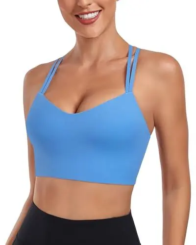 Produktbild: As Fariy Damen Cloud Longline Sport-BH U-Ausschnitt Spaghettiträger Trainings-BH Yoga Crop Tank Top (Blau,M)