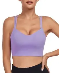 Produktbild: As Fariy Damen Cloud Longline Sport-BH U-Ausschnitt Spaghettiträger Trainings-BH Yoga Crop Tank Top (Lila,L)