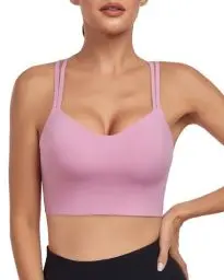 Produktbild: As Fariy Damen Cloud Longline Sport-BH U-Ausschnitt Spaghettiträger Trainings-BH Yoga Crop Tank Top (Rosa,L)
