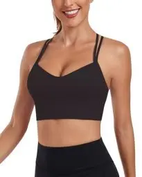 Produktbild: As Fariy Damen Cloud Longline Sport-BH U-Ausschnitt Spaghettiträger Trainings-BH Yoga Crop Tank Top (Schwarz,M)
