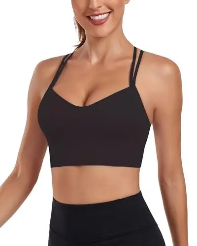 Produktbild: As Fariy Damen Cloud Longline Sport-BH U-Ausschnitt Spaghettiträger Trainings-BH Yoga Crop Tank Top (Schwarz,S)