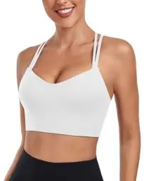 Produktbild: As Fariy Damen Cloud Longline Sport-BH U-Ausschnitt Spaghettiträger Trainings-BH Yoga Crop Tank Top (Weiß,M)