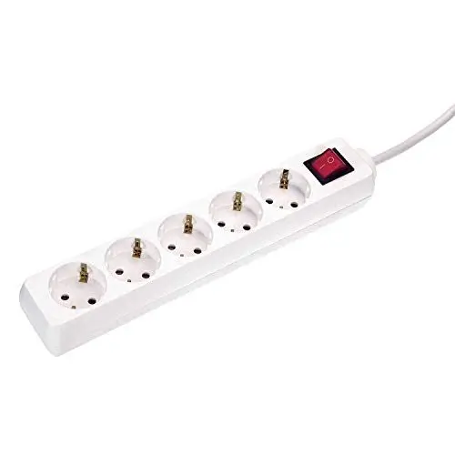 Produktbild: as - Schwabe 5-Fach Steckdosenleiste weiß mit Schalter 230 V / 16 A – Mehrfachstecker mit 1,4 m Leitung & Berührungsschutz – Steckdosen 45° gedreht – Mehrfachsteckdose Indoor – IP20, 35011