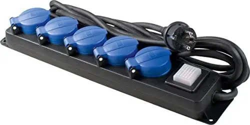Produktbild: as - Schwabe 5-Fach Verteilersteckdosenleiste mit Schalter, Schutzkontaktsteckdosen mit Klappdeckeln, 4,5 m Leitung, Mehrfachsteckdose für den Außenbereich 230V, 16A, IP44, Schwarz, Blau, 38605