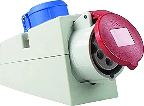 Produktbild: as - Schwabe CEE Steckdose Aufputz - CEE Kombisteckdose - Schutzkontaktsteckdose - 400 V, 16 A, 5-polig - Wanddose mit Klappdeckel - mit Schraubanschlüssen - Schlagfest - IP44 - Made in Germany, 60437