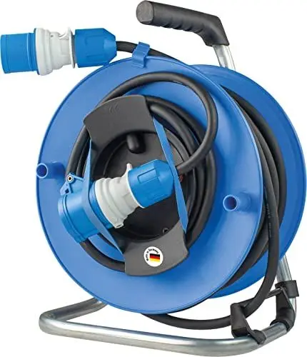 Produktbild: as - Schwabe Camping Kabeltrommel 25 m - Spannungsanzeige - 1,5 m Anschlussleitung mit CEE Stecker - 1 CEE-Kupplung 230V/16A/3-polig - Outdoor Kabeltrommel - Spritzwasserschutz IP44 - Blau, 12270