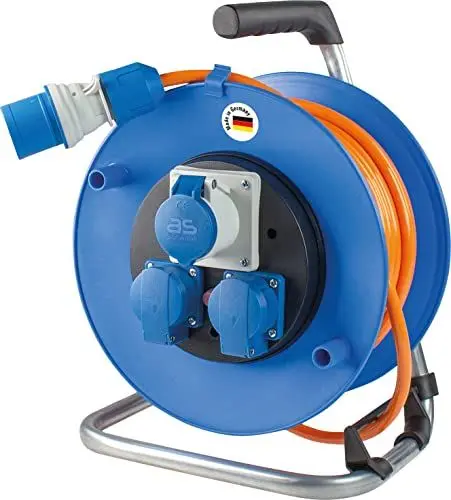 Produktbild: as - Schwabe Camping Kabeltrommel 25 m - mit Spannungsanzeige am CEE-Stecker - 2 Schutzkontakt- & 1 CEE-Steckdose 230V/16A/3-polig - Outdoor Kabeltrommel - Spritzwasserschutz IP44 - Blau, 10170