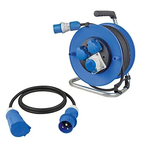 Produktbild: as - Schwabe Camping Set - Camping-Kabeltrommel 25 m mit CEE- und 2 x Schutzkontaktsteckdose - CEE-Verlängerungsleitung 1,5 m mit CEE Stecker + Kupplung - Outdoor Kabeltrommel - Made in Germany, 19700