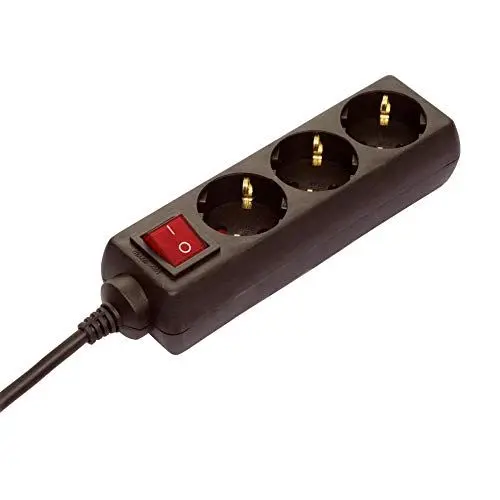 Produktbild: as - Schwabe 3-Fach Steckdosenleiste schwarz mit Schalter 230 V / 16 A – Mehrfachstecker mit 1,4 m Leitung & Berührungsschutz – Steckdosen 45° gedreht – Mehrfachsteckdose Indoor – IP20, 11362